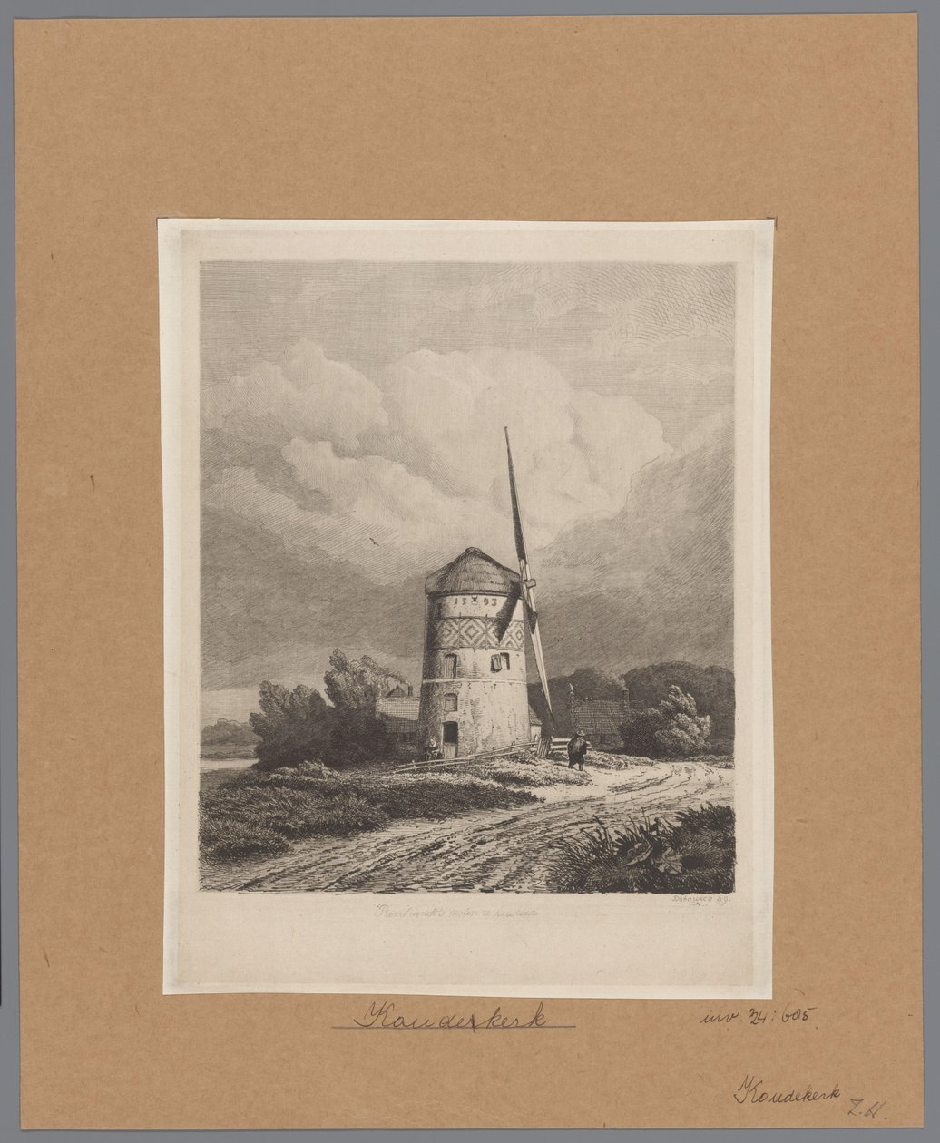 Veduta del mulino di pietra o mulino di Rembrandt a Koudekerk aan den Rijn da Pierre Louis Dubourcq