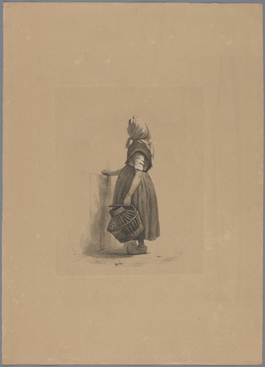Ragazza in piedi con cesto di pollame da Pierre Louis Dubourcq