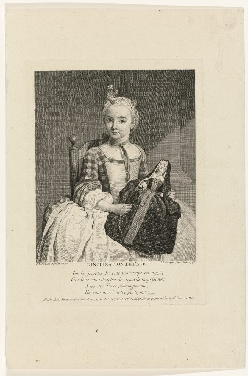 Ragazza con bambola vestita da suora da Pierre Louis Surugue
