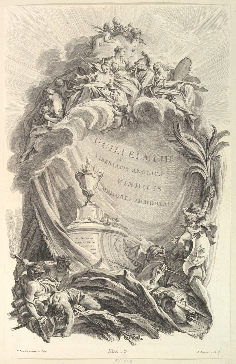 Frontespizio per il Tombeau de Guillaume III, ca. 1736 da Pierre Louis de Surugue