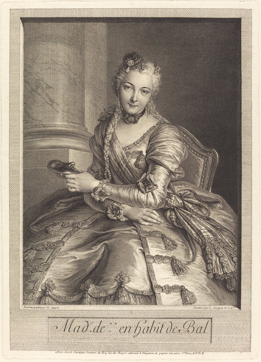 Mme. de M ... in abito da ballo da Pierre Louis de Surugue after Charles Antoine Coypel