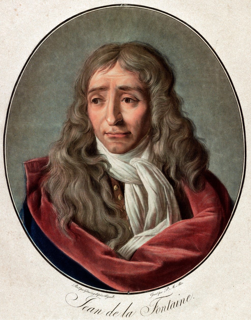 Ritratto di Jean de La Fontaine (Lafontaine) (1621-1695), poeta francese incisione di Pierre Michel Alix (1762-1817) di Ambroise Louis Garnerey (1783-1857) da Pierre Michel Alix