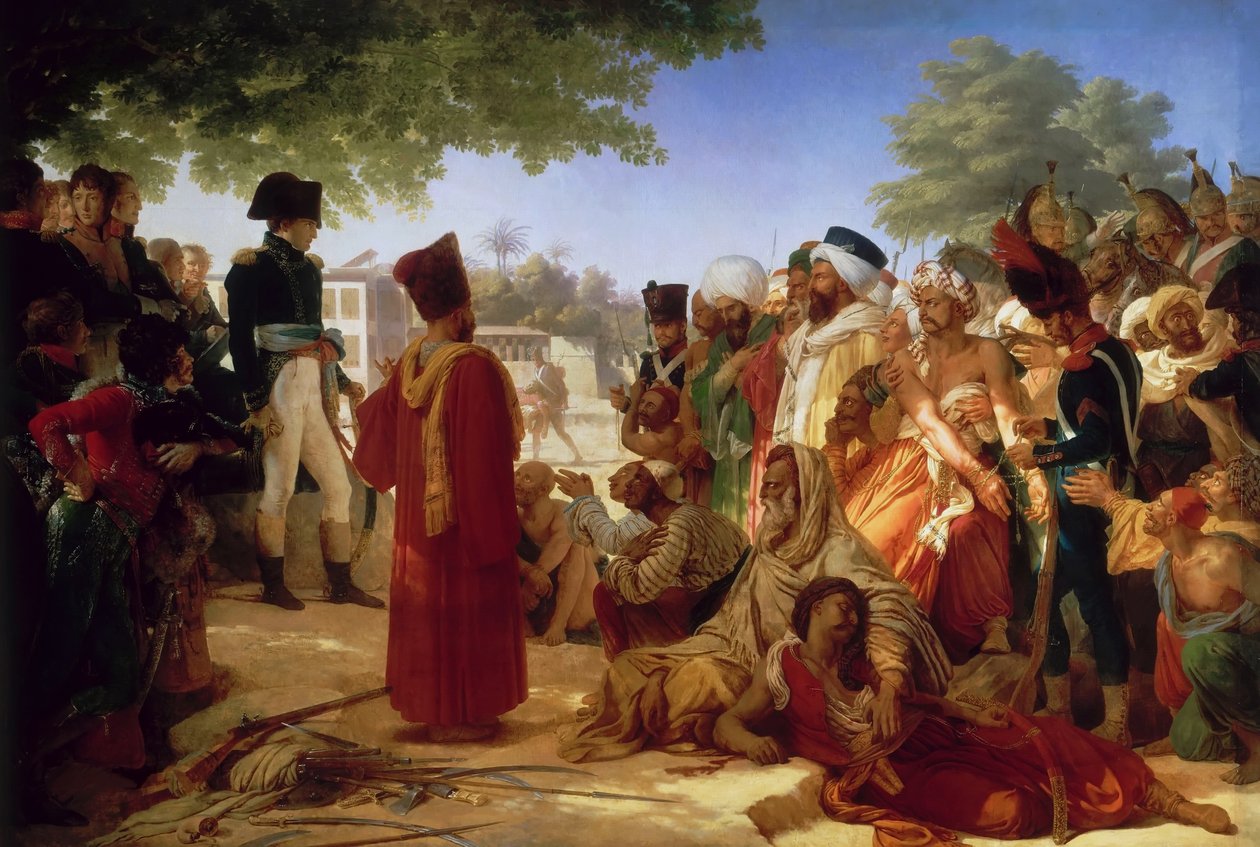 Francese:  Bonaparte fa la grazia ai ribelli del Cairo 23 ottobre 1798 Ottobre 1798 Napoleone Bonaparte grazia i ribelli al Cairo, 23 ottobre 1798 da Pierre Narcisse Guerin