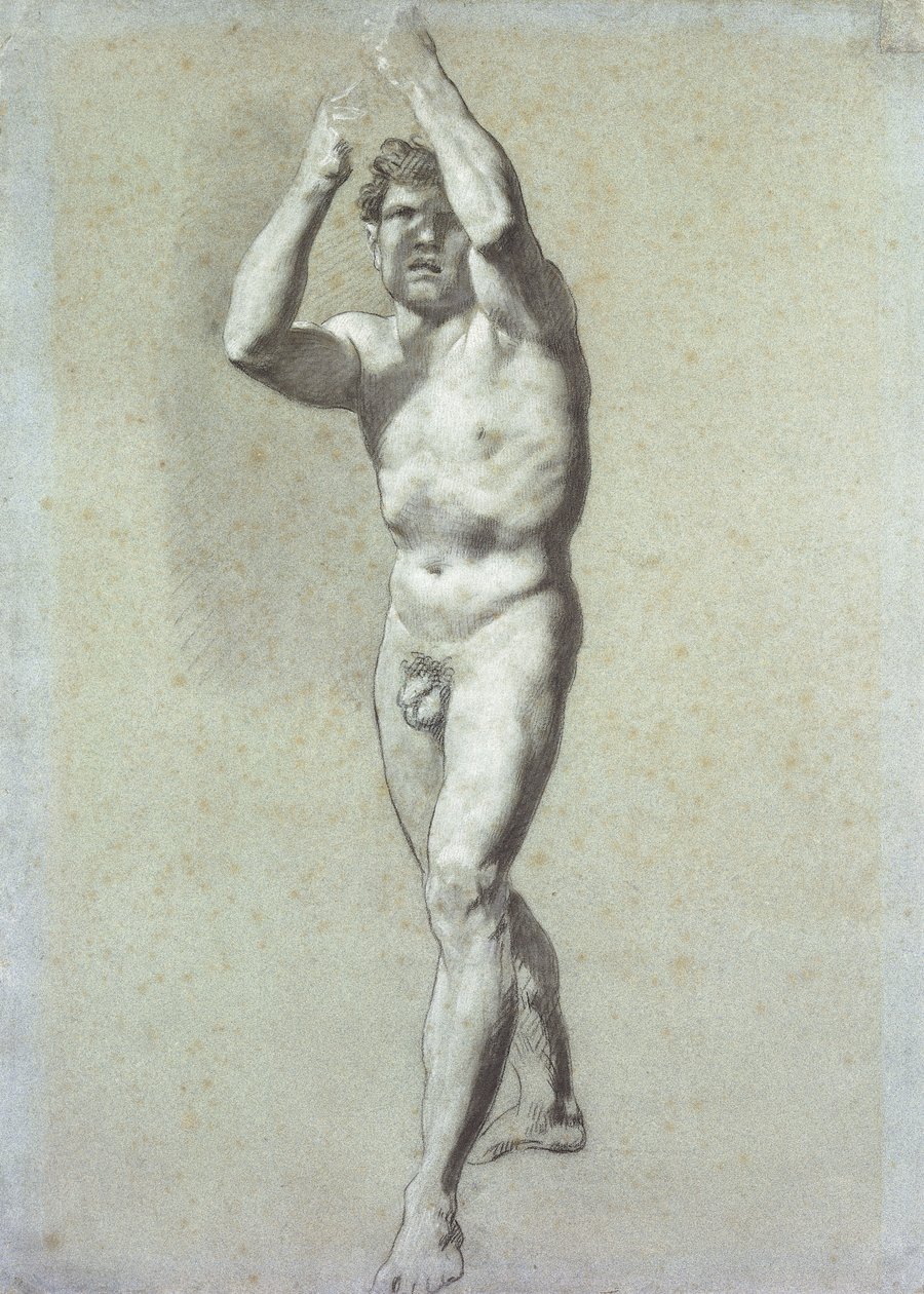 Studio di un uomo, con le braccia alzate sopra la testa, leggermente girato a sinistra da Pierre Paul Prudhon