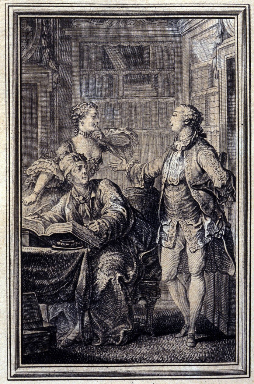 Una donna avara, Gallant Croc - in “Tales et nouvelles en vers” di Jean La Fontaine. 1776. Illustrazione di P.P. Choffard. da Pierre Philippe Choffard