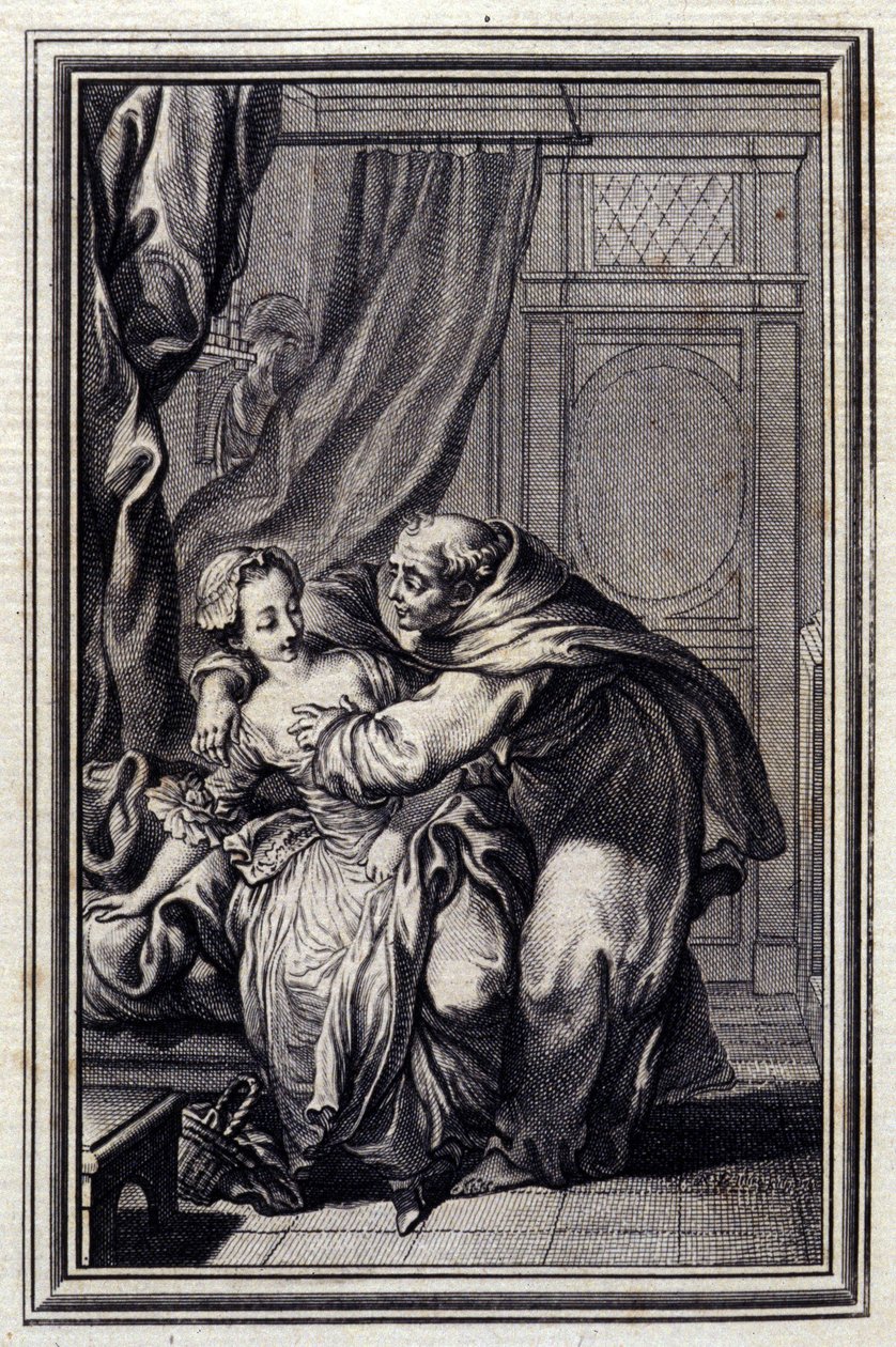 Come viene lo spirito alle ragazze. in "Tales et nouvelles en vers" di Jean La Fontaine. 1776. Illustrazione di P.P. Choffard. da Pierre Philippe Choffard