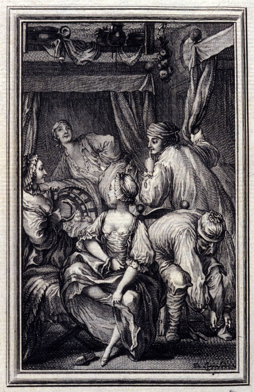 Le Cradle - in "Contes et nouvelles en vers" di Jean La Fontaine. 1776. Illustrazione di P.P. Choffard. da Pierre Philippe Choffard