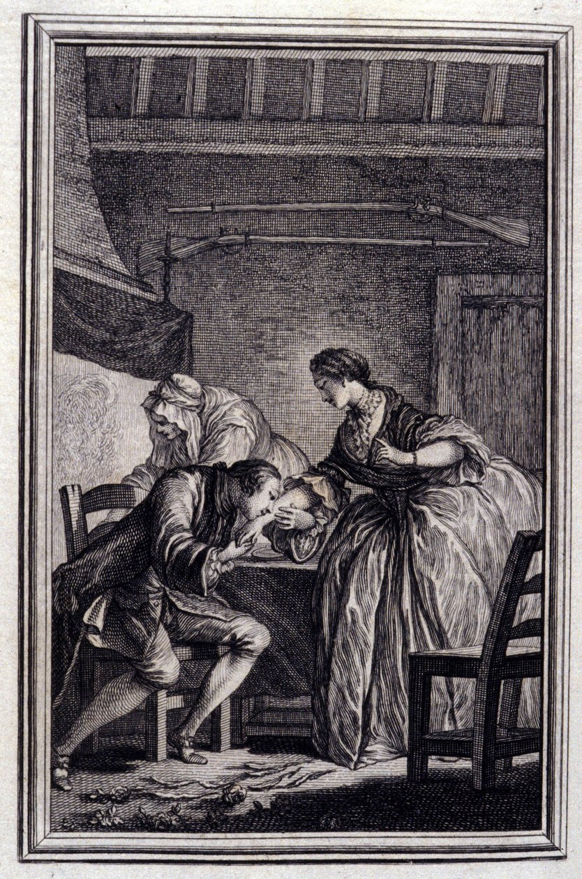 Il falcone - in "Racconti e novelle in versi" di Jean La Fontaine. 1776. Illustrazione di P.P. Choffard. da Pierre Philippe Choffard
