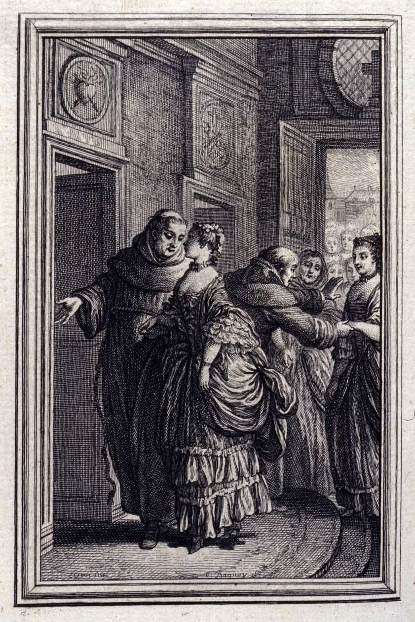 Les Freres de Catalunya - in "Contes et nouvelles en vers" di Jean La Fontaine. 1776. Illustrazione di P.P. Choffard. da Pierre Philippe Choffard