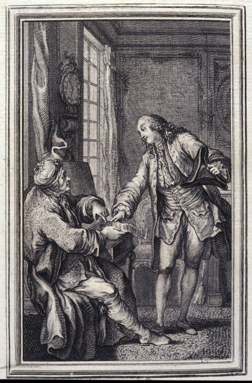 Les confeux indiscrets - in "Tales et nouvelles en vers" di Jean La Fontaine. 1776. Illustrazione di P.P. Choffard. da Pierre Philippe Choffard