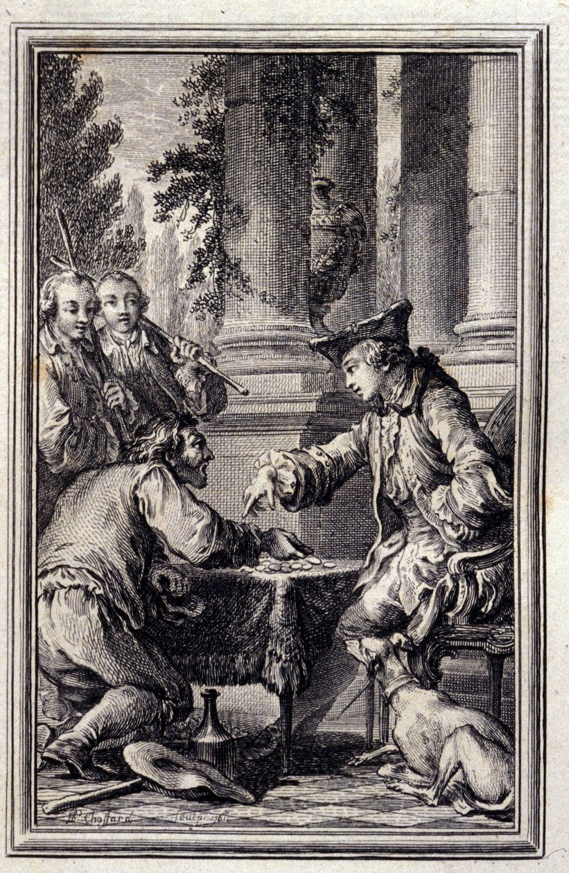Racconto di un contadino che aveva offeso il suo signore - in "Contes et nouvelles en vers" di Jean La Fontaine. 1776. Illustrazione di P.P. Choffard. da Pierre Philippe Choffard
