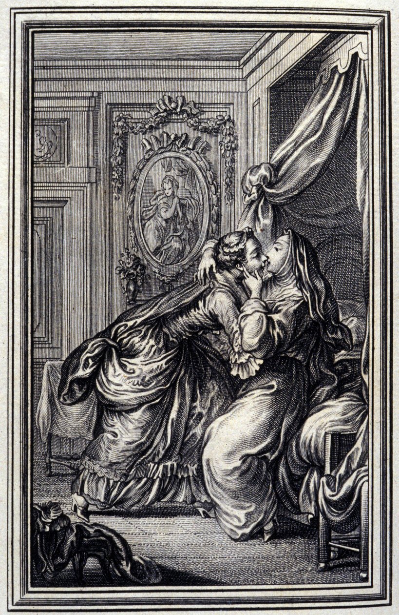 La sarta - in “Tales et nouvelles en vers” di Jean La Fontaine. 1776. Illustrazione di P.P. Choffard. da Pierre Philippe Choffard