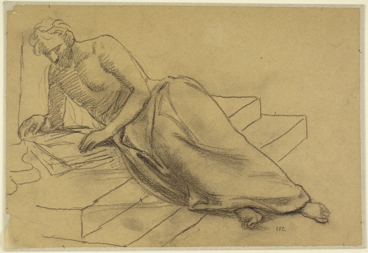 Uomo sdraiato sui gradini, intento a leggere, studio per Un filosofo, per la Boston Library da Pierre Puvis de Chavannes