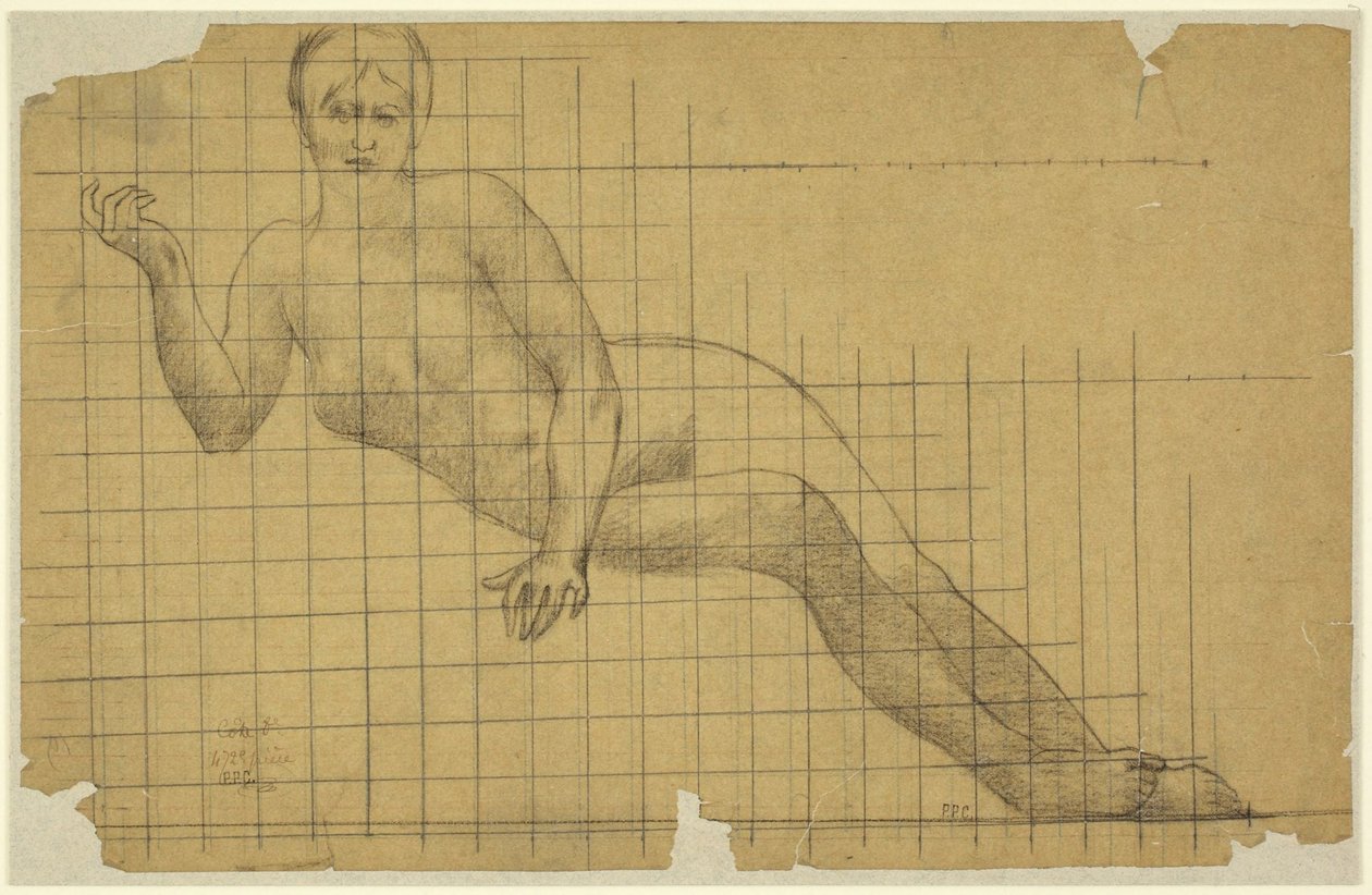 Nudo femminile disteso, studio in negativo per la figura dell’Emiciclo della Sorbona: Lettere, Scienze e Arti, Sorbona, Parigi da Pierre Puvis de Chavannes