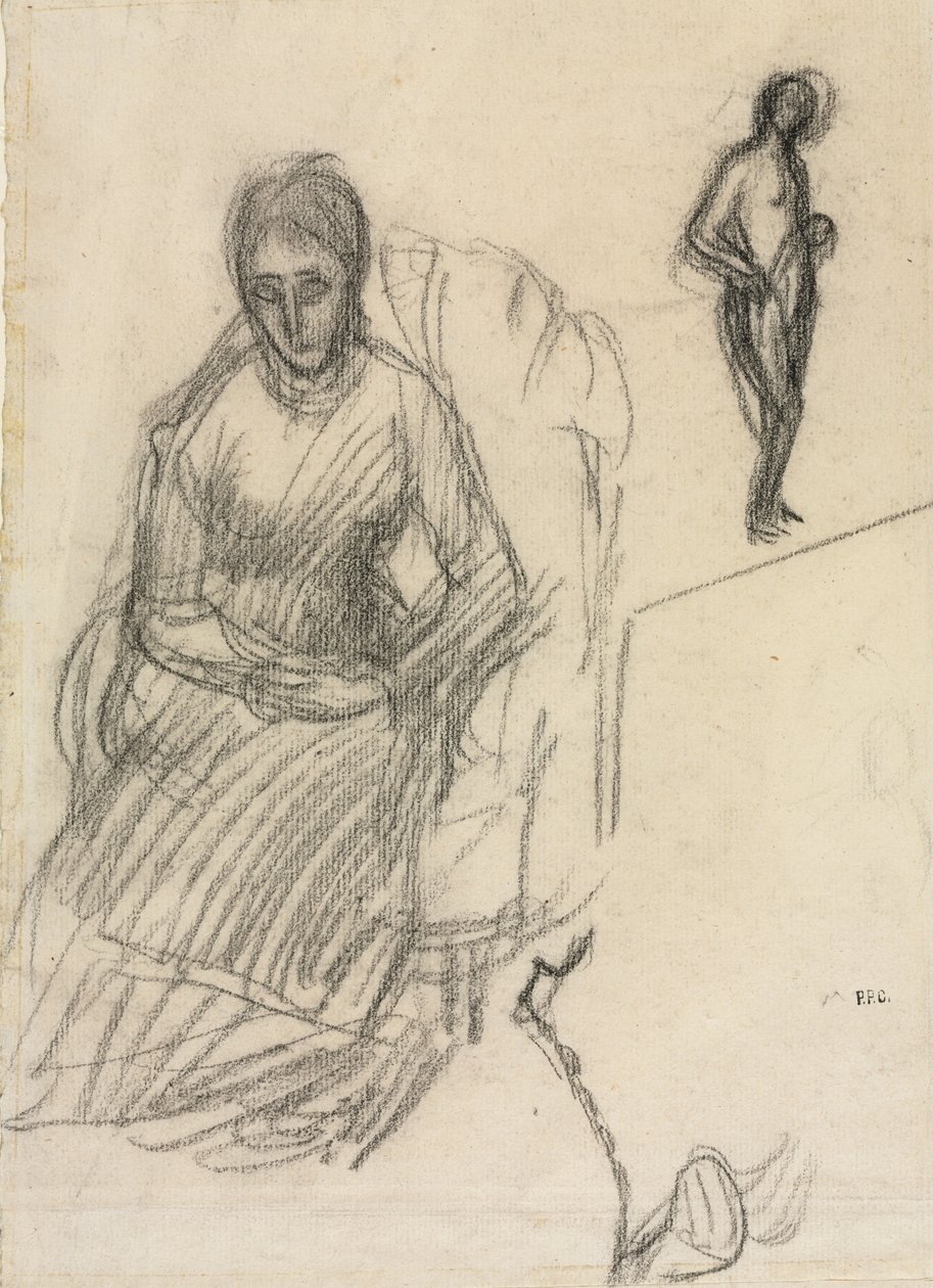 Studio di Madame Marie Cantacuzène; Studio di nudo femminile in piedi, 1883 circa (gesso nero) da Pierre Puvis de Chavannes