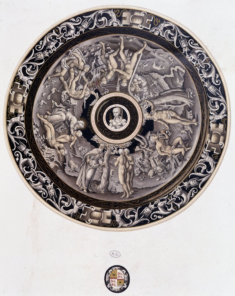 Piatto di porcellana del XVI secolo che rappresenta la Genesi di Pierre Reymond, Limoges da Pierre Reymond