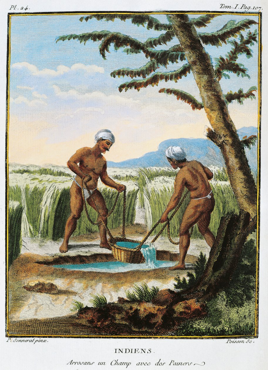 India, nativi che irrigano i campi, da Voyage aux Indes et la Chine (Viaggio attraverso l