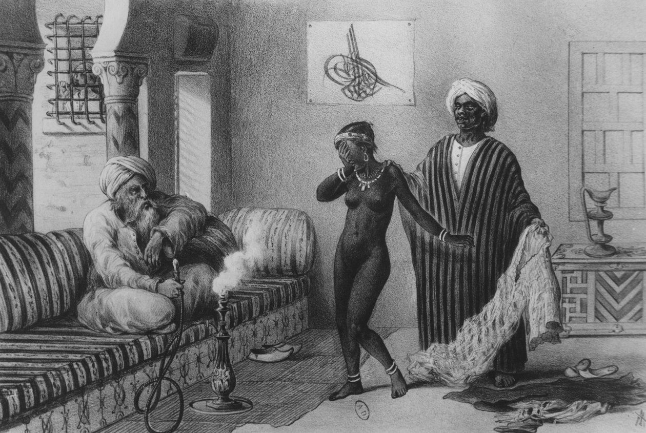 Una giovane ragazza di Timbuktu offerta da un padrone di schiavi a Tripoli nel 1854, da "Voyages au Soudan et dans L
