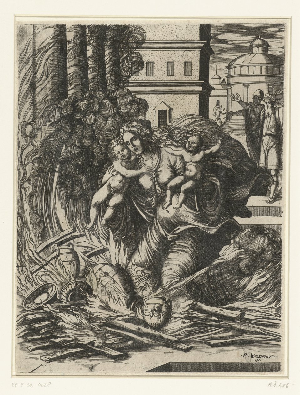 La moglie di Asdrubale si getta nel tempio in fiamme da Pierre Woeiriot (II)