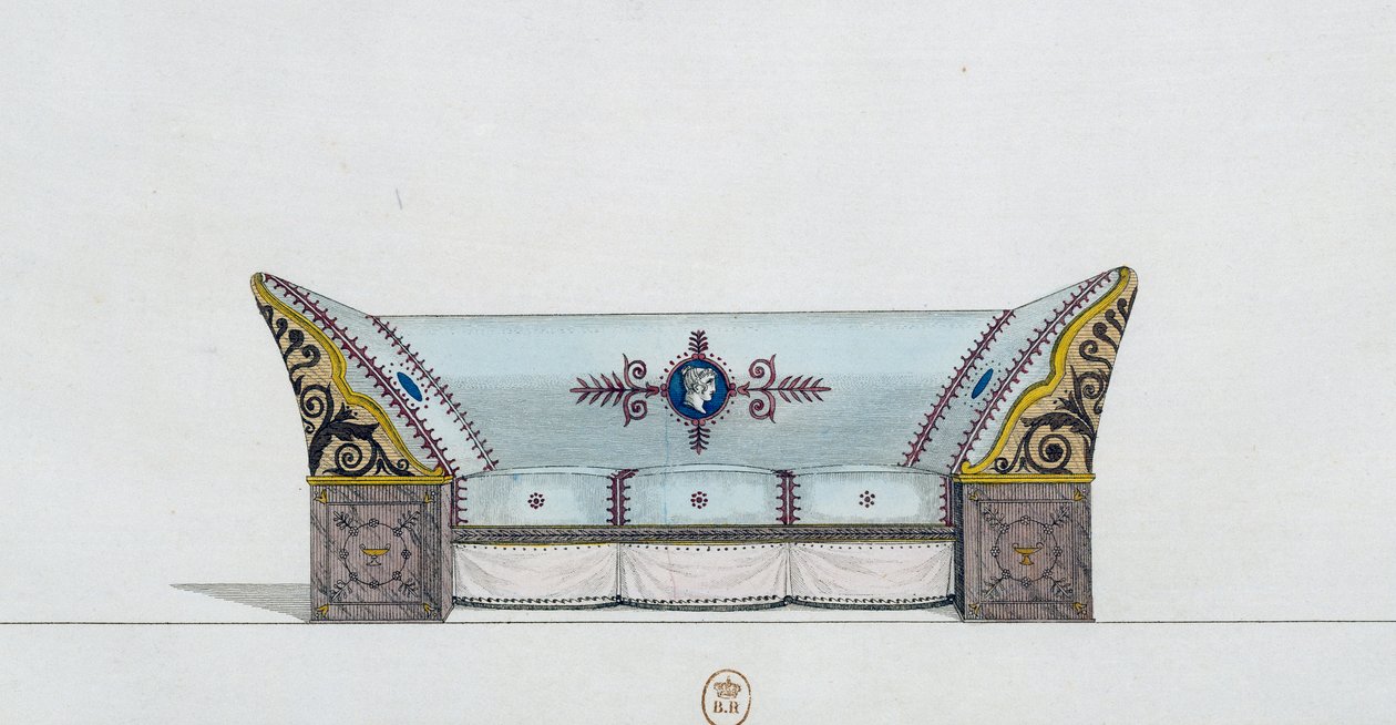 Divano, tavola 106, illustrazione da Collection de meubles et objets de goût da Pierre de La Mesangere