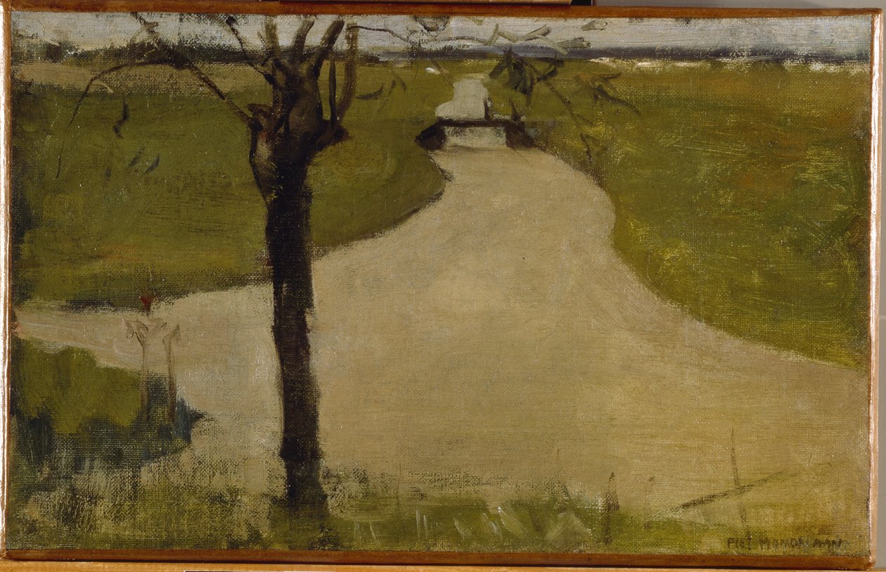 Canale di irrigazione con giovane salice capitozzato, Schizzo a olio II, 1900 da Piet Mondrian