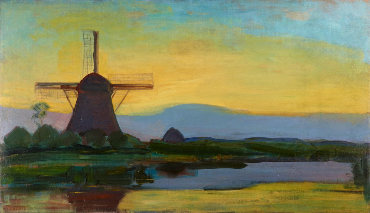 Mulino di Oostzijdse con cielo esteso blu, giallo e viola, c.1907-inizio 1908 da Piet Mondrian