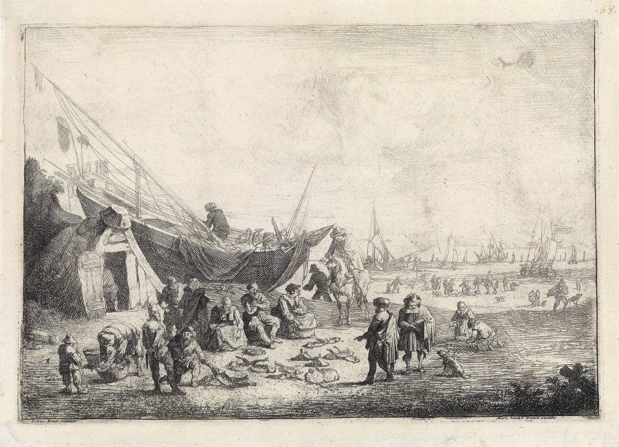Il mercato del pesce sulla spiaggia di Scheveningen da Pieter Bouts