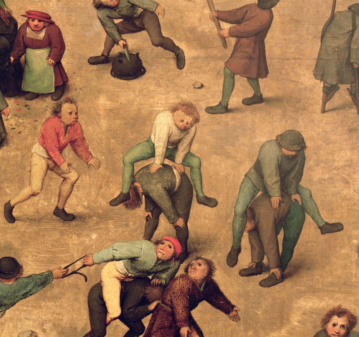 Giochi dei bambini (Kinderspiele): dettaglio di bambini che giocano a cavallina, 1560 (dettaglio) da Pieter Bruegel the Elder