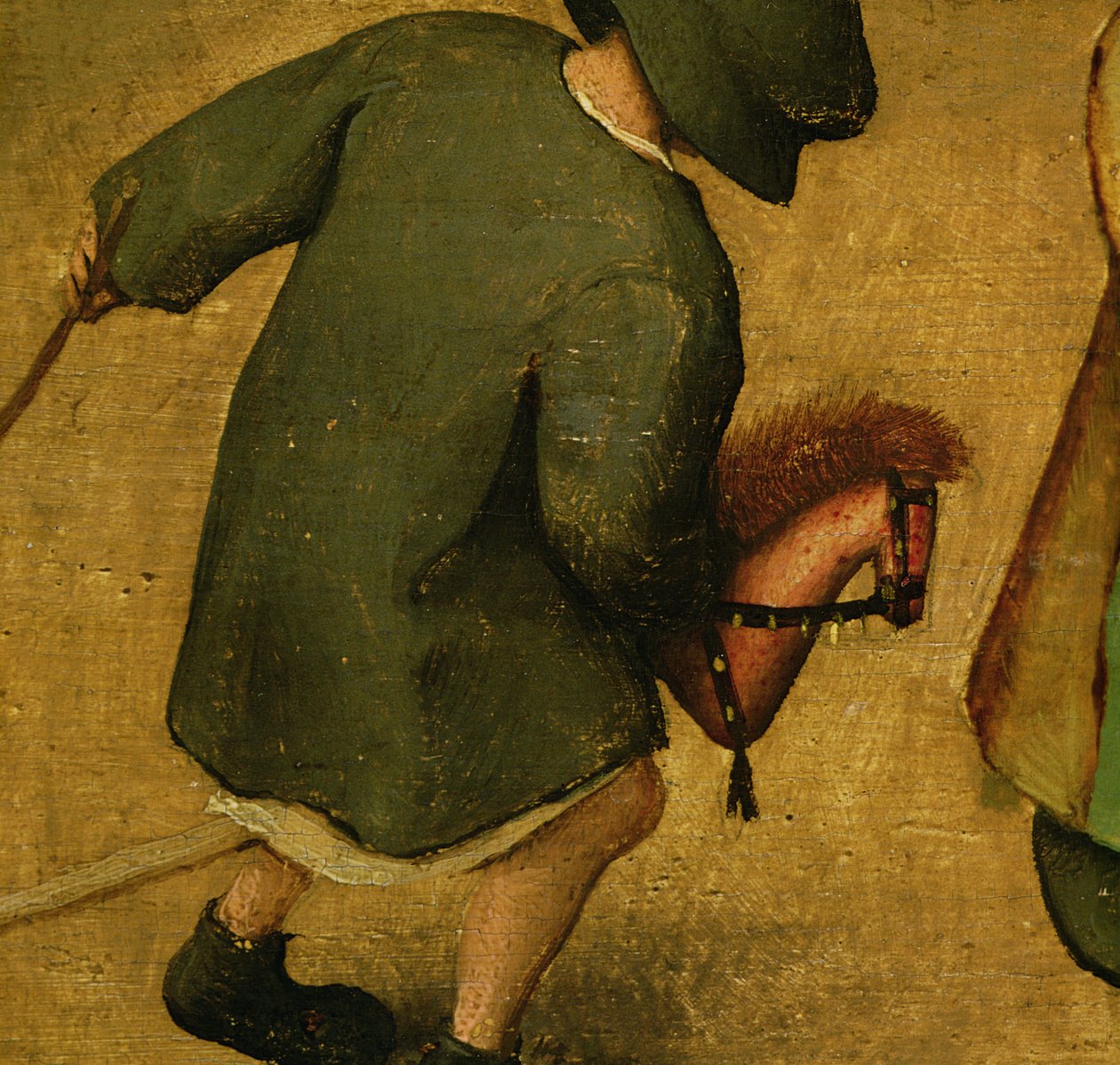 Giochi dei bambini, dettaglio della sezione inferiore che mostra un bambino e un cavallo a dondolo (dettaglio) da Pieter Bruegel the Elder