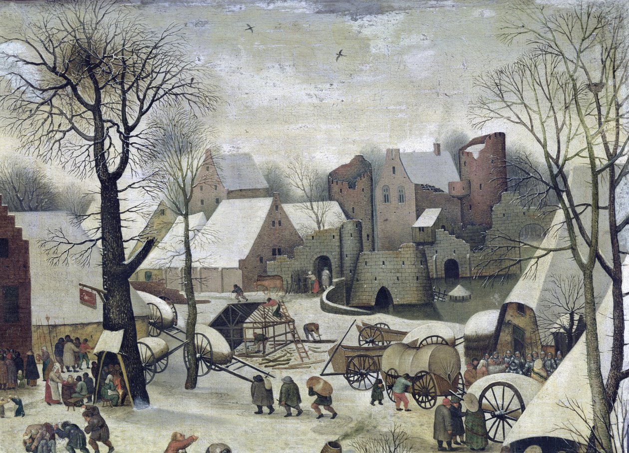 Il censimento a Betlemme, dettaglio delle case e delle fortificazioni da Pieter Bruegel the Elder