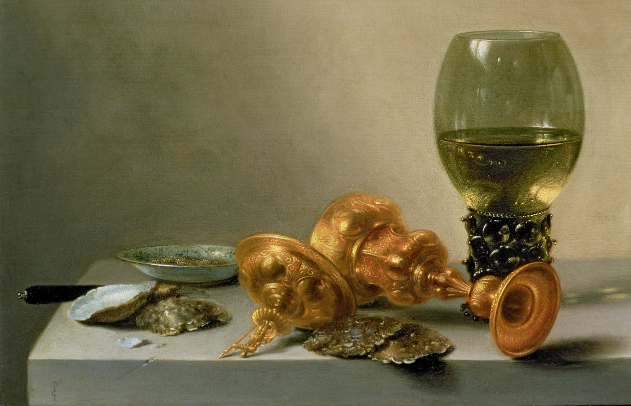 Natura Morta con un Roemer e una Coppa Dorata da Pieter Claesz