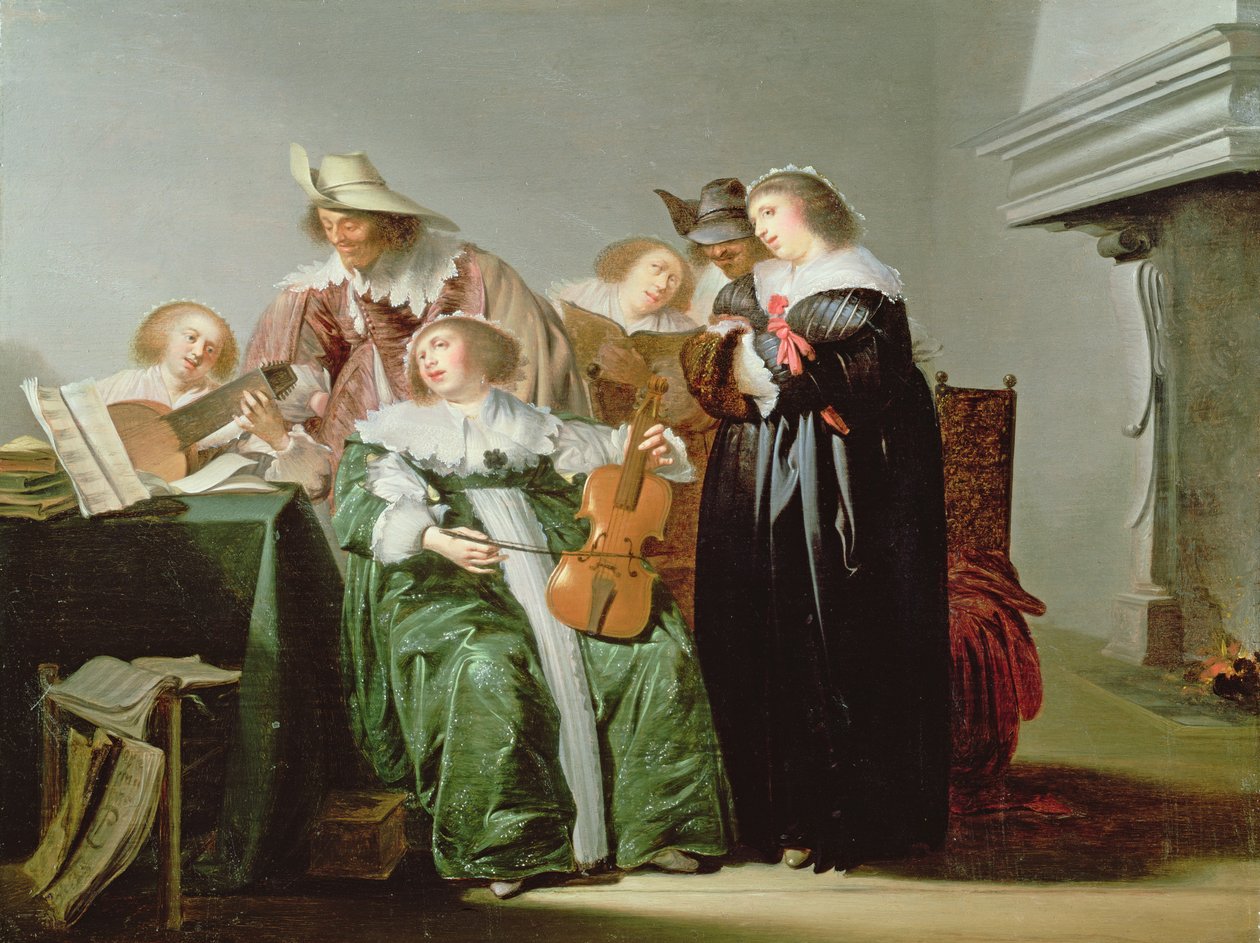 Figure eleganti che fanno musica in un interno da Pieter Codde