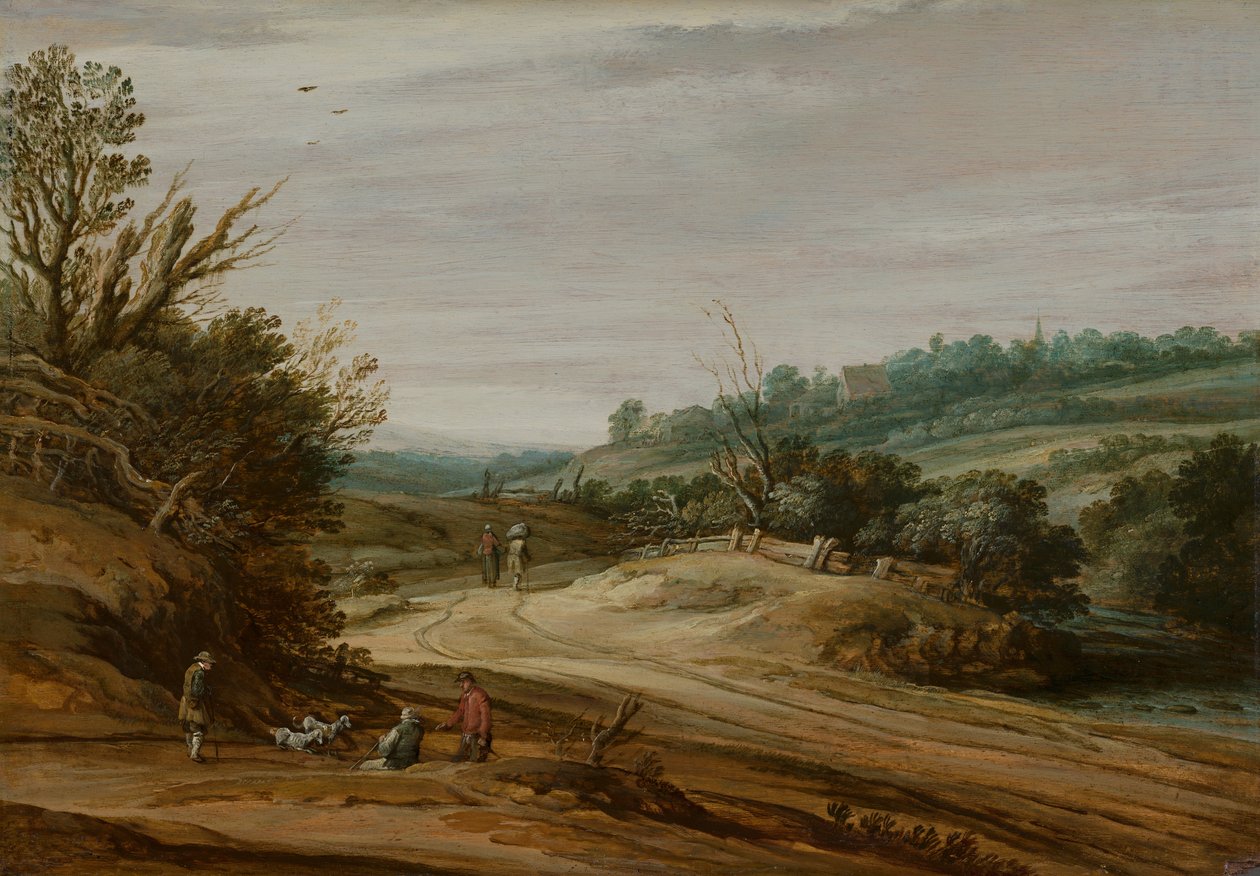 Paesaggio di dune con strada di campagna da Pieter Dircksz Santvoort