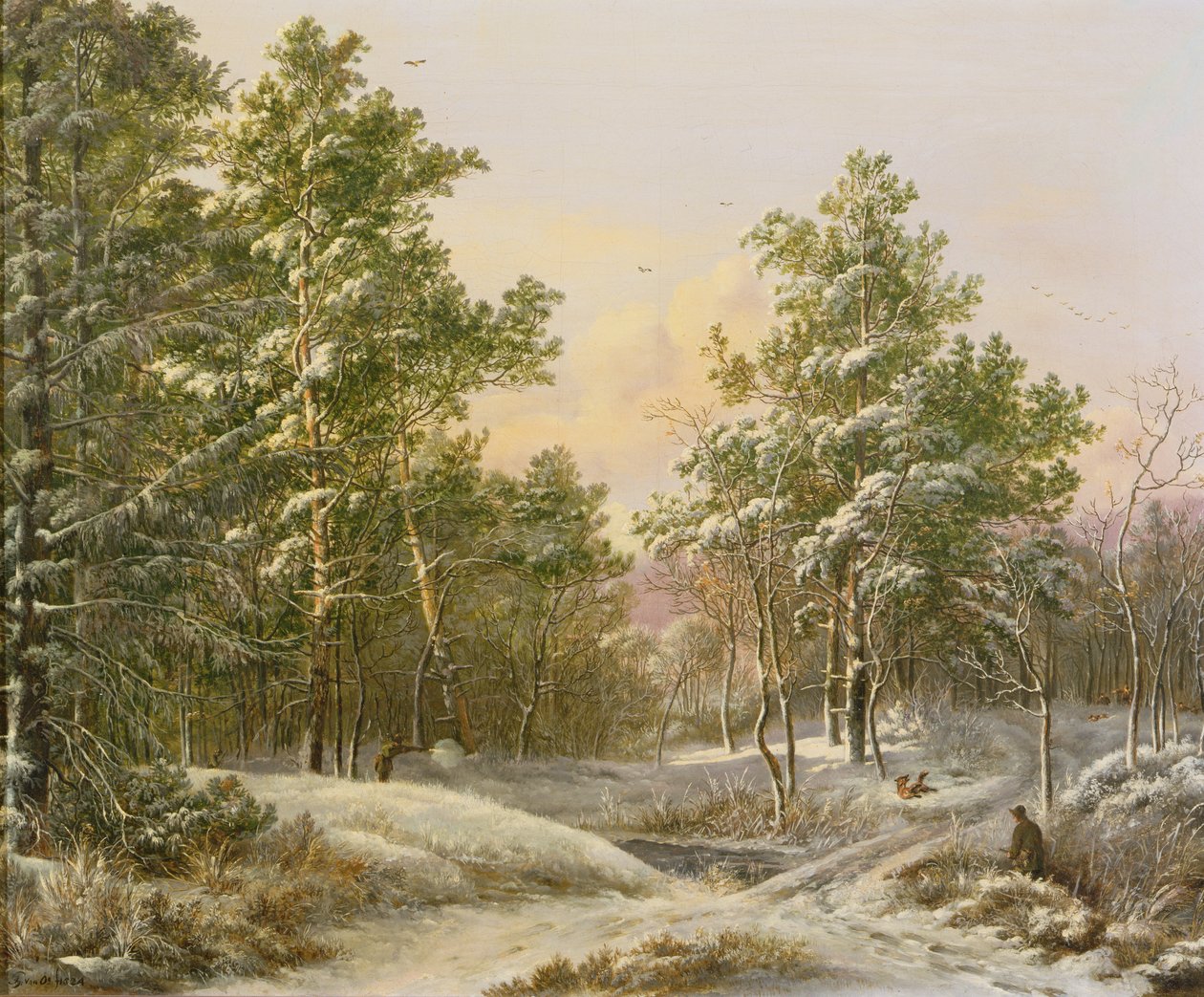 Cacciatori in una foresta invernale da Pieter Gerardus van Os