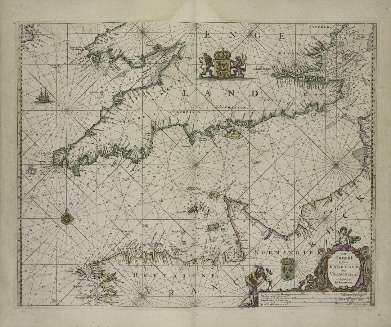 Mappa antica del Canale, 1666 (incisione a colori) da Pieter Goos