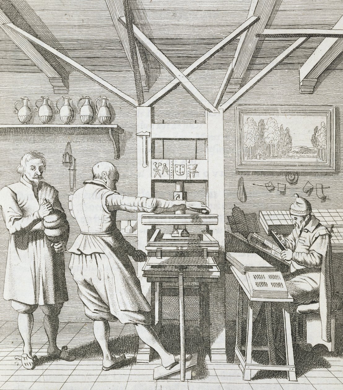 La legatoria di Laurens Janszoon Koster, inciso da J. van der Velde, pubblicato in 