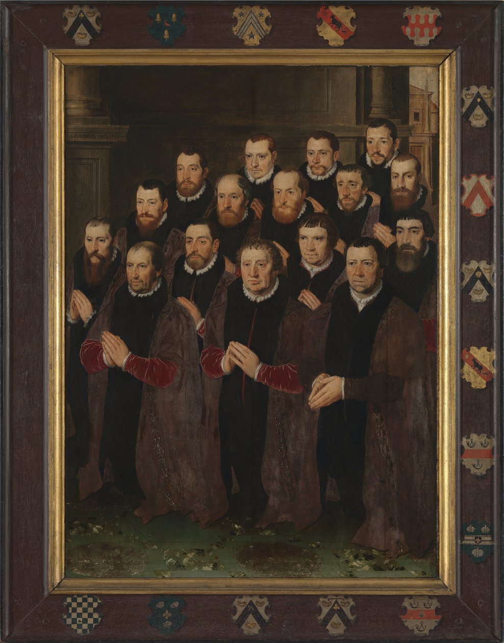 Pannello 1 con 16 ritratti dei membri della Confraternita del Sacro Sangue da Pieter Jansz. Pourbus