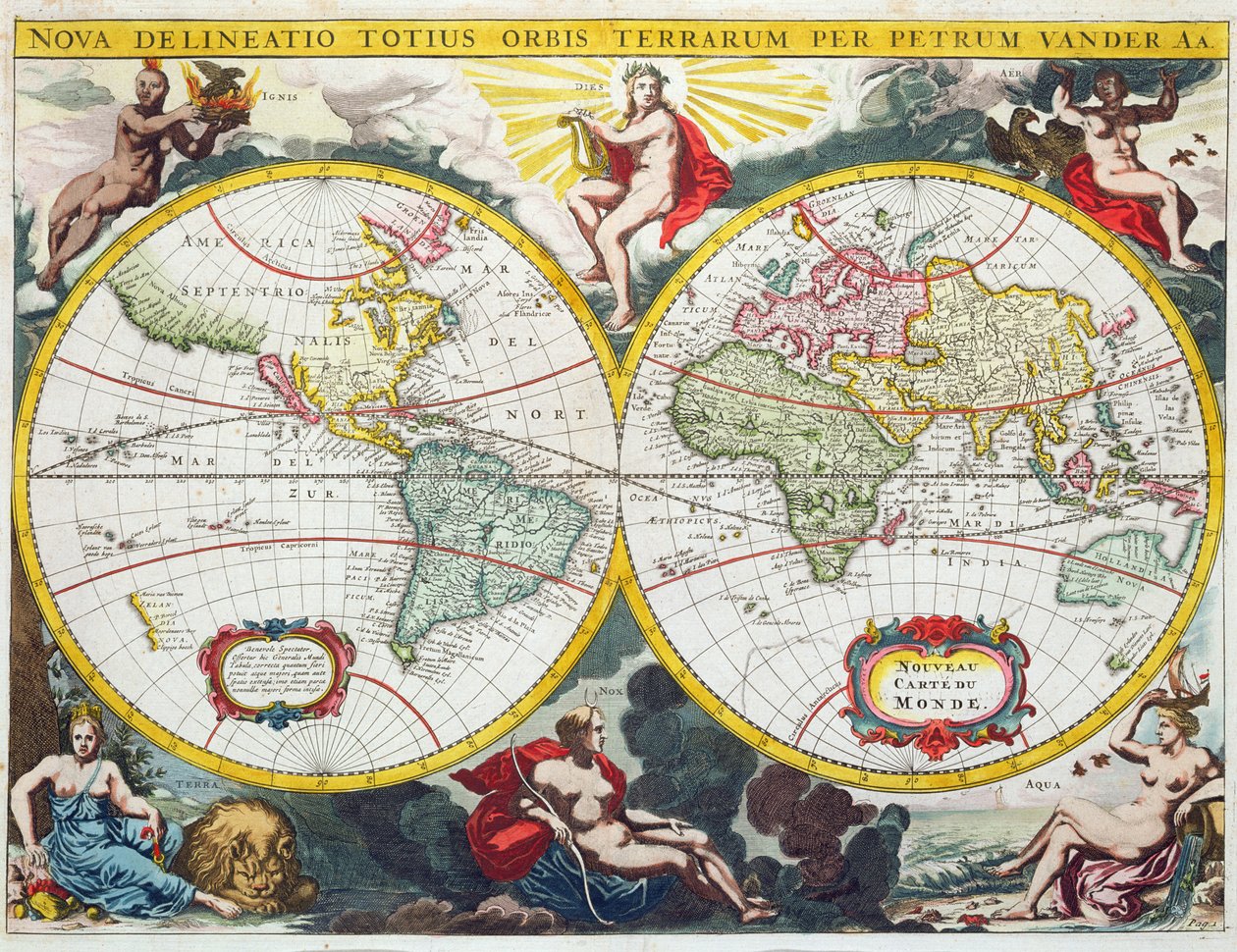 Mappa del mondo, inizio XVIII secolo da Pieter Van der Aa