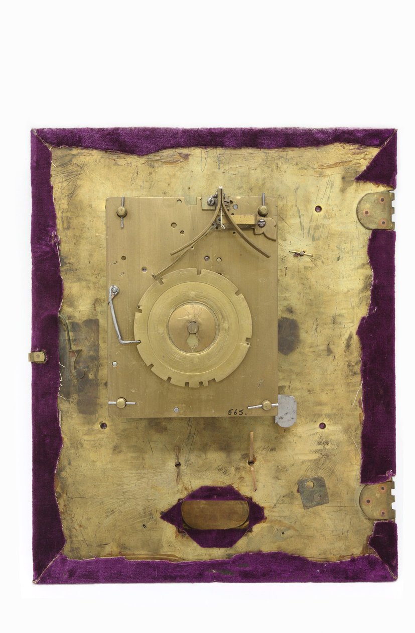 Il retro del quadrante e del movimento di un orologio da tavolo da Pieter Visbach