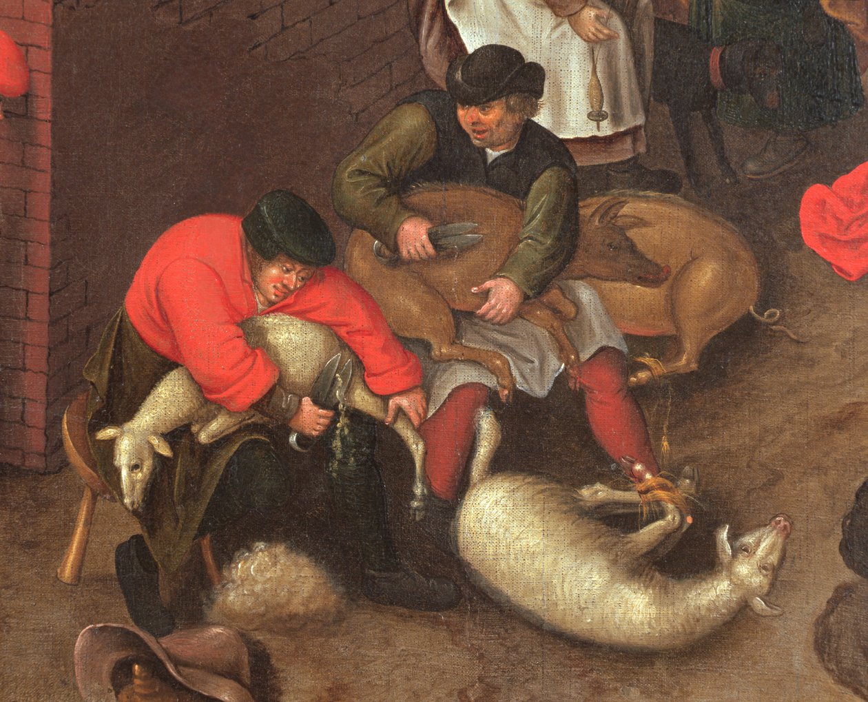 Tosatura delle pecore e taglio dei maiali, c.1610 da Pieter Brueghel the Younger