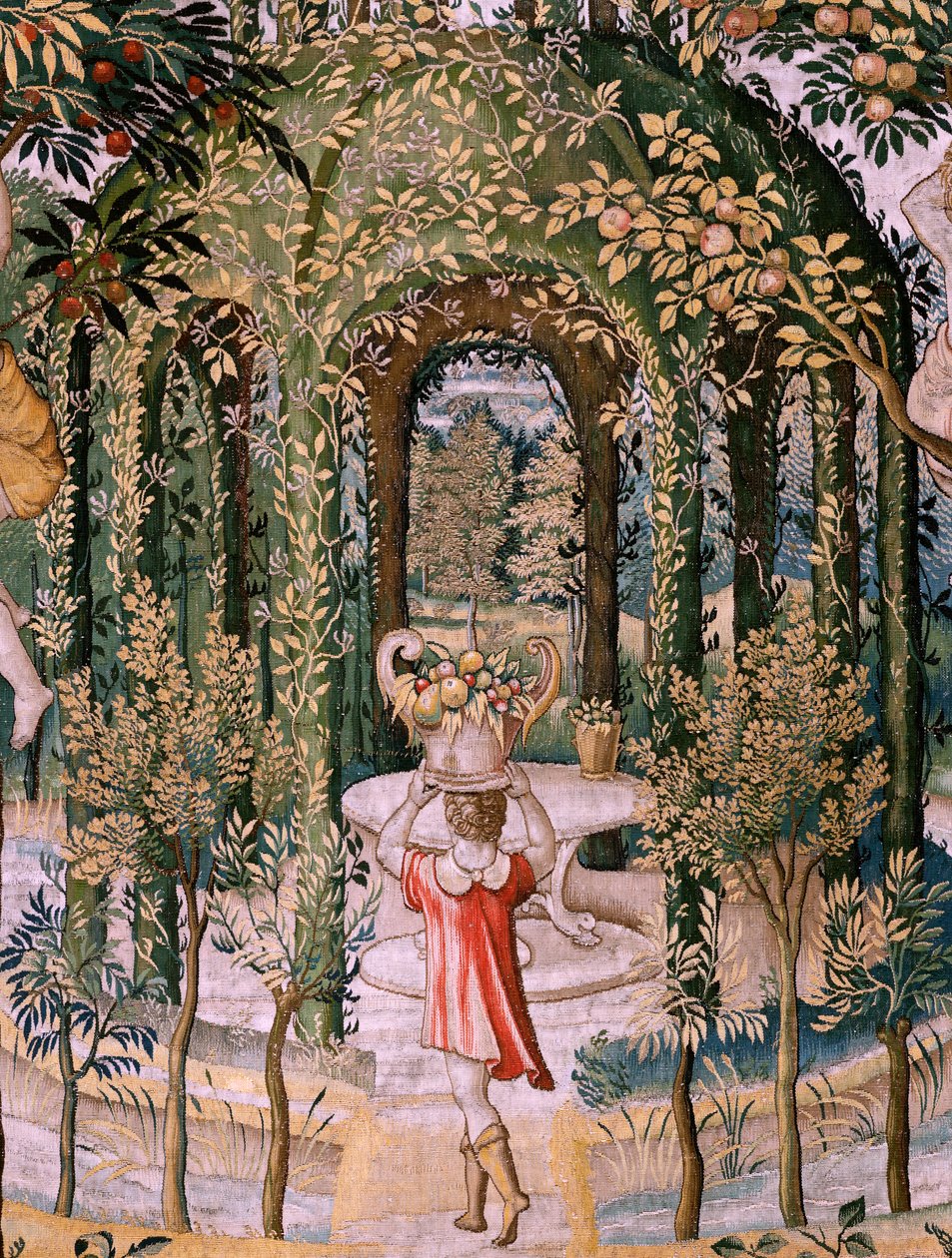 Arazzo fiammingo. Serie Vertumno e Pomona; Vertumno trasformato in giardiniere. Quinto arazzo della serie. Modello Circolo di Pieter Coecke Van Aelst e Léonard Thiry. Manifattura Sconosciuta, Bruxelles, prima del 1560. da Pieter (circle of) Coecke van Aelst