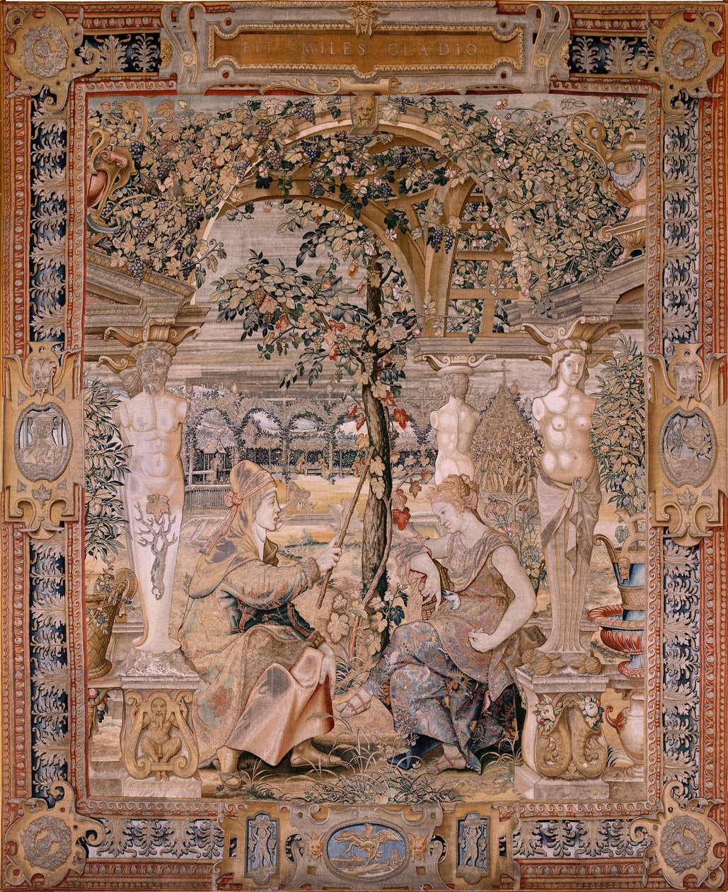 Arazzo fiammingo. Serie Vertumno e Pomona. Vertumno trasformato in una vecchia. Sesto arazzo della serie. Modello Cerchia di Pieter Coecke van Aelst. Manifattura Wilhelm Pannemaker, Bruxelles. Ca1545-1550. da Pieter (circle of) Coecke van Aelst