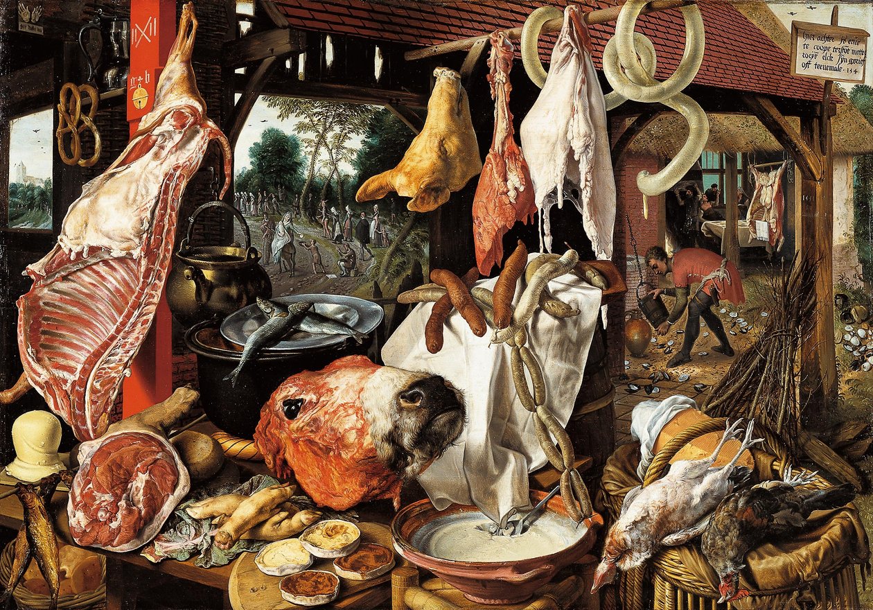 Bancarella del macellaio con la fuga in Egitto da Pieter Aertsen