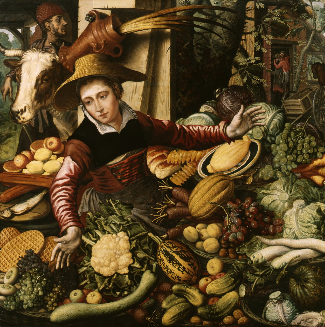Venditrice al banco della frutta e verdura da Pieter Aertsen