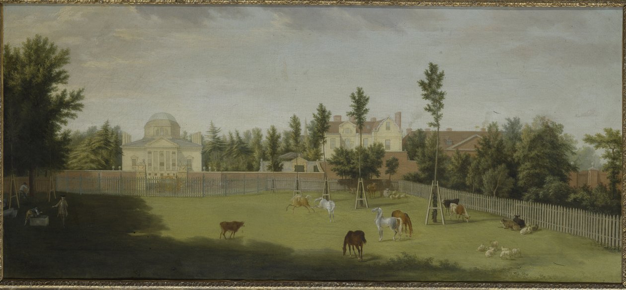 Vista della nuova villa, vecchia casa e stalle da Burlington Lane, Chiswick Villa da Pieter Andreas Rysbrack
