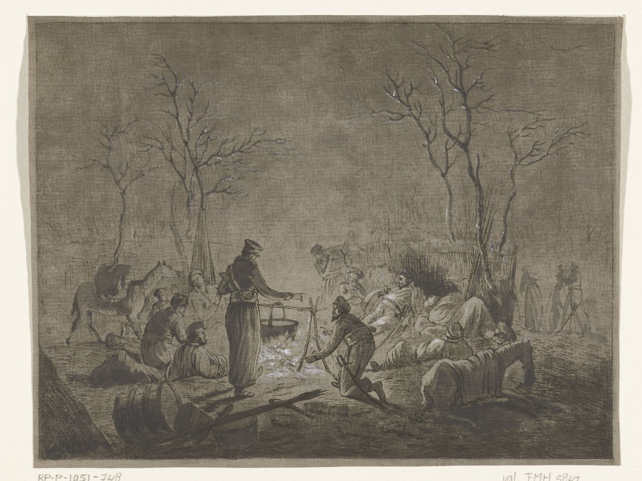 Bivacco di cosacchi vicino al fuoco durante l