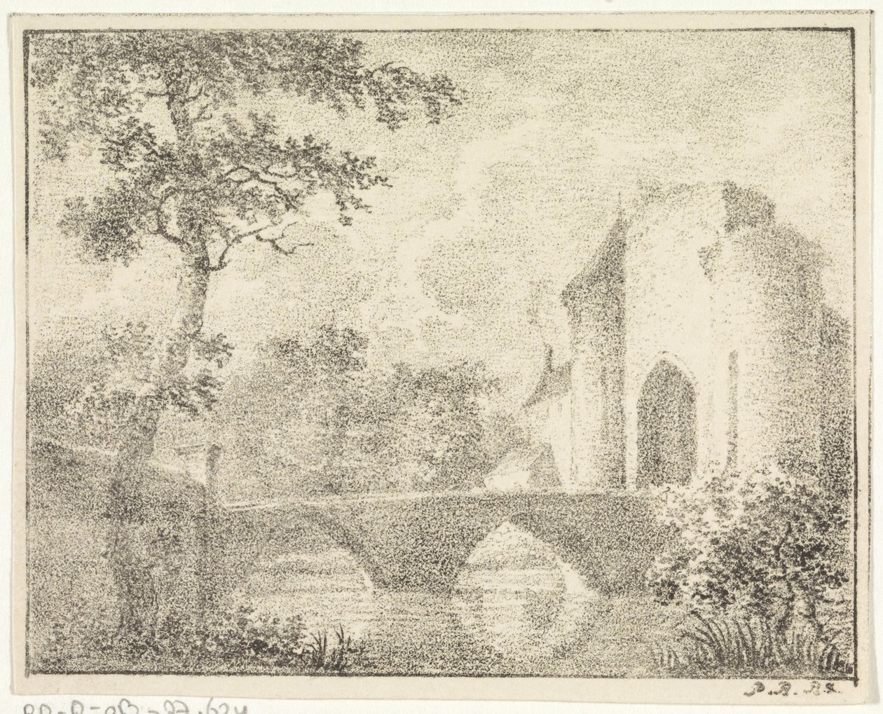 Castello con ponte in un paesaggio da Pieter Bartholomeusz. Barbiers