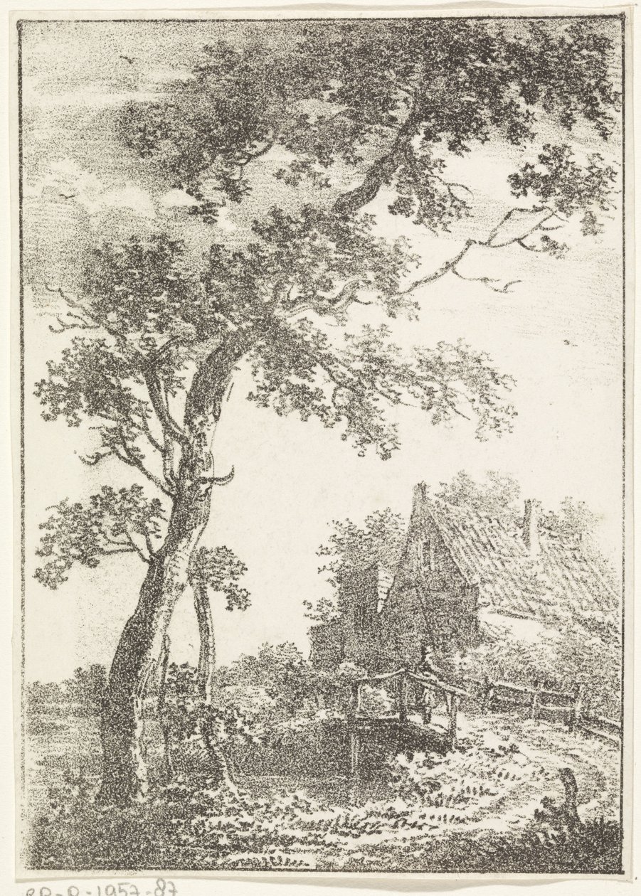 Paesaggio con albero, ponte e casa da Pieter Bartholomeusz. Barbiers