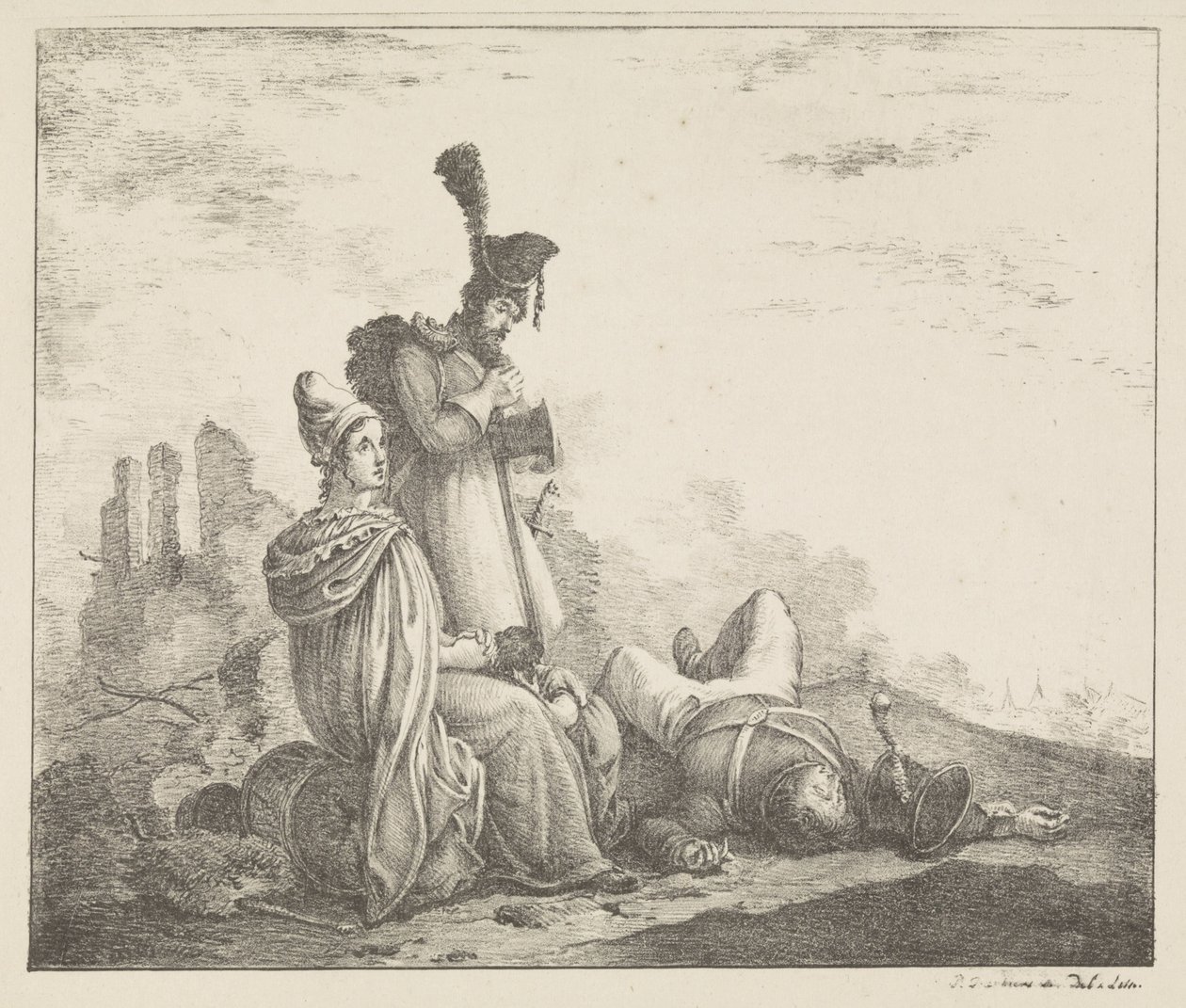 Compagnia in lutto presso un soldato morto da Pieter Bartholomeusz. Barbiers