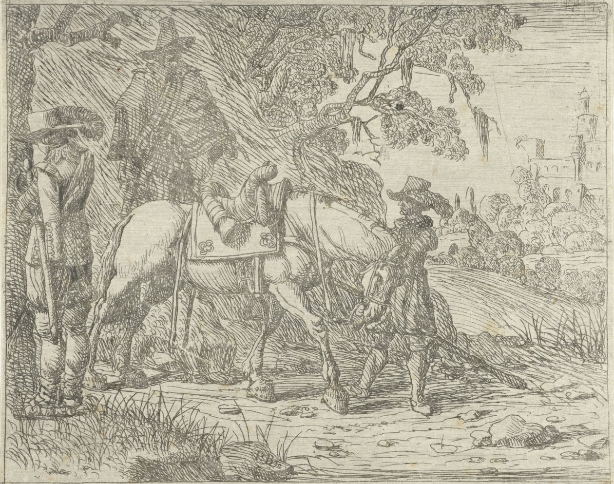 Cavallo sellato con soldati da Pieter Bodding van Laer